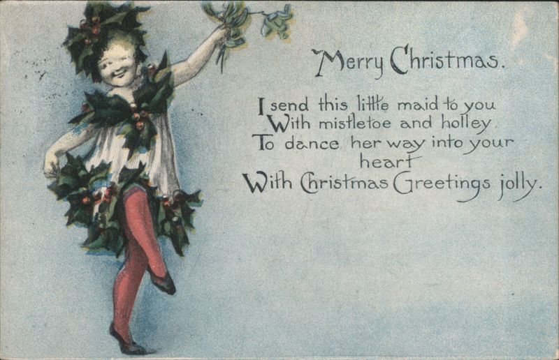 Merry Christmas Dancing Girl with Mistletoe & Holly Costume, 1915