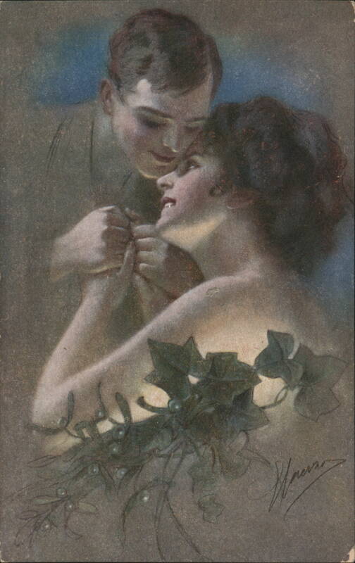 L'IDEALE Romantic Couple with Mistletoe by H. Werner