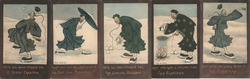 Rare Set of 5: Reg Carter Chinese Man in Snow Comic Merry Christmas Wishes Postcard