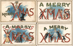 Set of 4: People in XMAS Letters Postcard