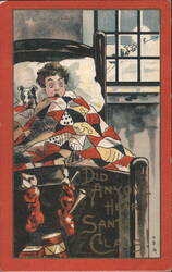 Boy Wakes to Hear Santa Claus, Dog in Bed, Christmas Eve, H.B.G. Art Postcard