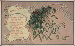 Christmas Holly & Mistletoe with 'Language of Flowers' Poem Postcard
