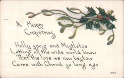 Merry Christmas Holly and Mistletoe with Religious Poem Postcard