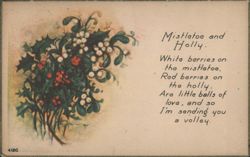 Mistletoe and Holly Christmas Poem with Berries Postcard