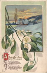 Merry Christmas Mistletoe & Snow Scene with Poem Postcard