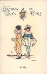 Birthday Joys Be Yours Children in Playful Costumes with Lantern Postcard
