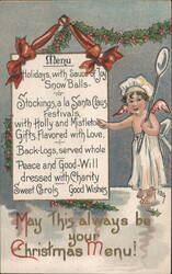 Christmas Menu with Cherub Chef, Holly, Mistletoe & Snow Balls Postcard