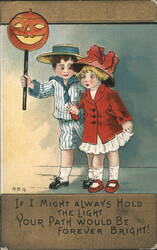 Halloween Children with Jack-o'-Lantern, 'Your Path Would Be Forever Bright! Postcard