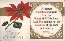 Poinsettia Flower Merry Christmas Greeting with Religious Verse Postcard