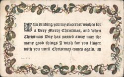 Christmas Greeting with Mistletoe Border and 1913 Postmark Postcard