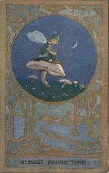 Almost Fairie Time - Fairy on Mushroom with Crescent Moon Postcard