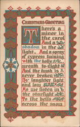Christmas Greeting Poem with Holly & Snow, Ornate Border Postcard