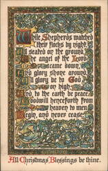 Christmas Carol 'While Shepherds Watched' with Illuminated Art Nouveau Border Postcard