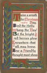 Illustrated Christmas Poem with Holly & Berries Postcard