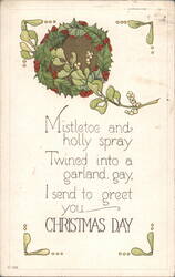 Mistletoe and Holly Garland Christmas Greeting Postcard