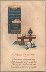 Christmas Window Scene with Tree, Gifts, and Snow Postcard
