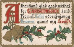 Christmas Greeting with Bells, Holly, Mistletoe and Festive Verse Postcard