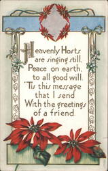 Christmas Greeting with Poinsettias and Heavenly Hosts Poem Postcard