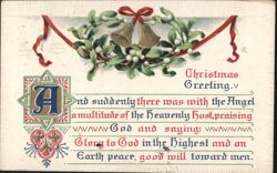 Christmas Greeting Card with Bells, Holly, and Luke 2:13-14 Verse Postcard