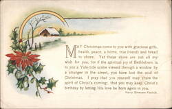 Christmas Greeting with Winter Scene, Poinsettia & Harry Emerson Fosdick Poem Postcard
