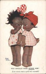 Mabel Lucie Attwell Black Americana Children Whispering Secret Postcard