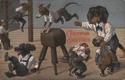 Christmas Greetings: Dogs Performing Gymnastics by Hilda T. Rix Postcard