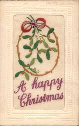 Embroidered Christmas Mistletoe Wreath with Union Jack Bow & Christmas Greeting Postcard