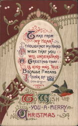 Christmas Greeting Poem by Clifton Bingham with Mistletoe and Robin Bird Postcard