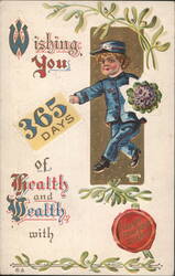 Wishing You 365 Days of Health and Wealth with Messenger Boy Postcard