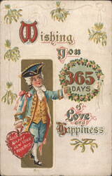 New Year's Greeting with Boy in Colonial Attire and 365 Days of Happiness Postcard