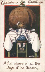 Christmas Greetings Little Girl Giant Plum Pudding Holiday Season Postcard