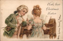 Children Playing Piano & Violin with Christmas Wishes by Frances Brundage Postcard