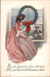 Woman by Window, Christmas Wreath, Boy with Gifts, N.C. Wyeth Art Postcard