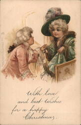 Children in 18th Century Attire, Christmas Greeting by Frances Brundage Postcard