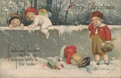 Merry Christmas Children Romping in Snow with Gifts, Ellen H. Clapsaddle Postcard