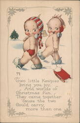 Kewpies Pulling Sled with Christmas Poem by Rose O'Neill Postcard