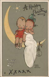 Mabel Lucie Attwell Babies on Moon, A Happy Christmas Postcard