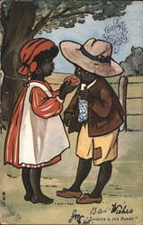Black Americana Children Sharing Sweets, Oilette Postcard