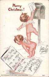 Merry Christmas! Cherubs Mailing Letter to Santa for Wings or Aeroplane Postcard