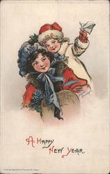 Happy New Year Children in Winter Attire by Frances Brundage Postcard