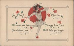 Dancing Christmas Spirit with Poinsettias and Festive Greetings Postcard