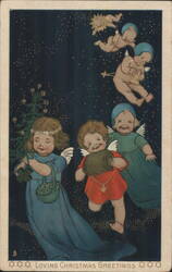 Loving Christmas Greetings with Angels and Children Postcard
