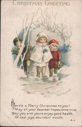 Ellen Clapsaddle Christmas Greeting Children in Snowy Woods Postcard
