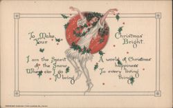 Dancing Spirit of Snow with Holly, Christmas Greeting Poem Postcard