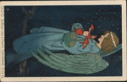 Angel with Elves Wishing a Happy Christmas on a Starry Night Postcard