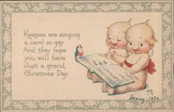 Kewpie Babies Singing Christmas Carols with Bird, Rose O'Neill Art Postcard