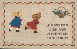 Cross-Stitch Children with Christmas Greeting by Ellen H. Clapsaddle Postcard