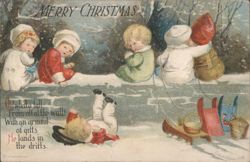 Merry Christmas Children Playing in Snow with Gifts, Ellen H. Clapsaddle Postcard