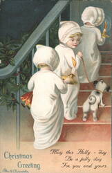 Christmas Greeting with Children, Dog, and Candles by Ellen H. Clapsaddle Postcard
