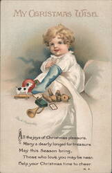My Christmas Wish, Child with Toys and Stocking Postcard